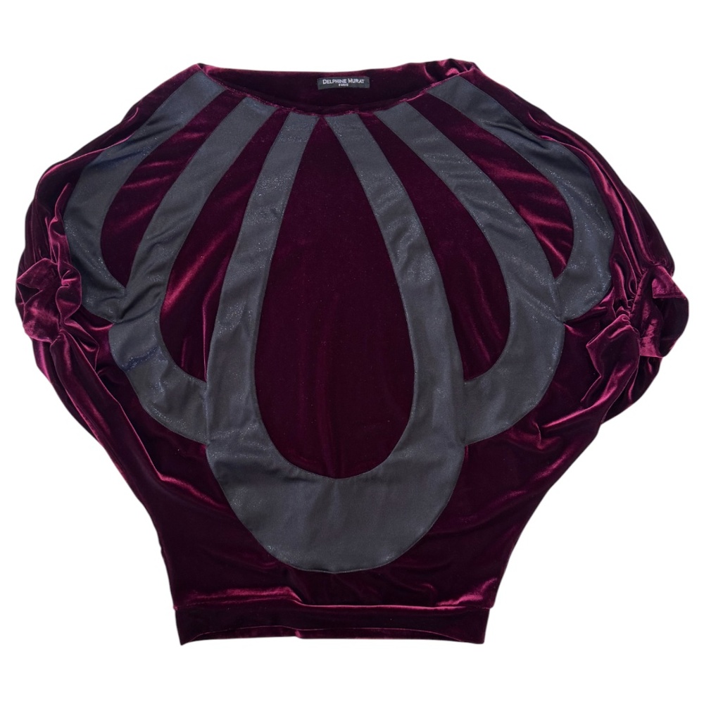 DELPHINE MURAT VINTAGE - BURGUNDY/BLACK METAL SWEAT SHIRT - VELVET STRETCH - XS